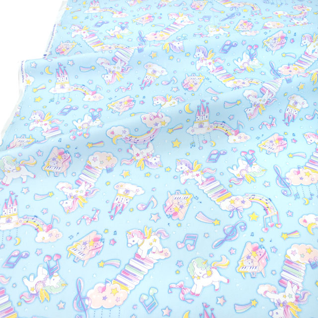 生地 バニラポップ お城とピアノ/オックス(AP51203L) 1C.ブルー 09Ae99_