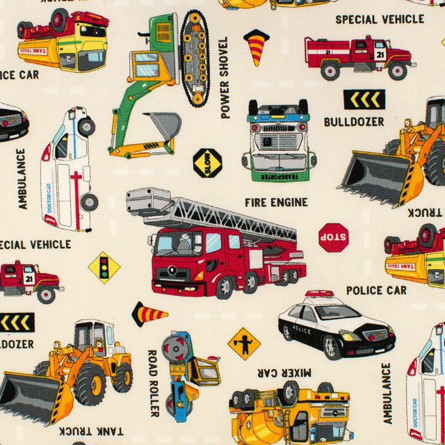 生地 オックスプリント 働く車(AP51207L) 2A.生成 09Ae99_