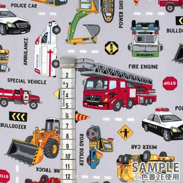 生地 オックスプリント 働く車(AP51207L) 2A.生成 09Ae99_