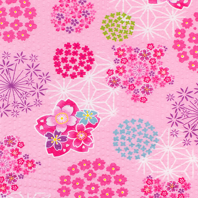 生地 和柄リップルプリント お花(AP62108H) 3B.ピンク 09Ae99_