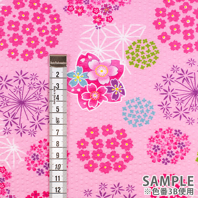 生地 和柄リップルプリント お花(AP62108H) 3B.ピンク 09Ae99_
