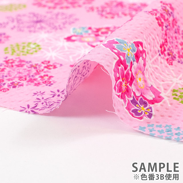生地 和柄リップルプリント お花(AP62108H) 3B.ピンク 09Ae99_