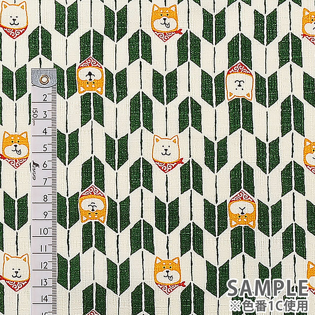 生地 和柄プリント 福々 柴犬と矢絣(AP11902) 1D.赤 99Zz99_