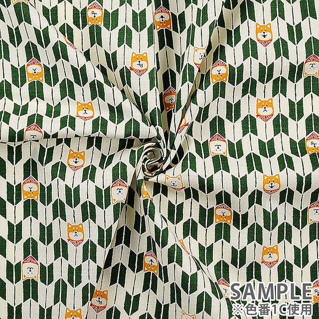 生地 和柄プリント 福々 柴犬と矢絣(AP11902) 1D.赤 99Zz99_