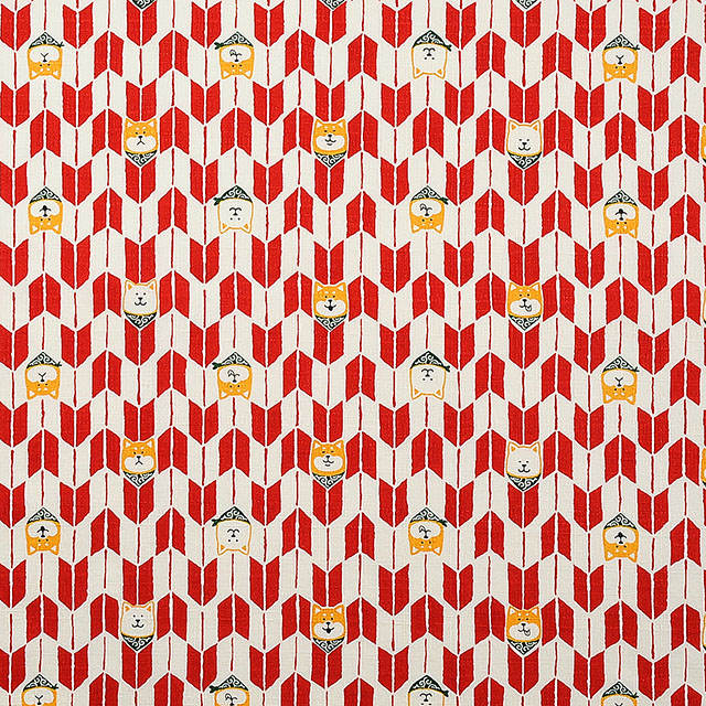 生地 和柄プリント 福々 柴犬と矢絣(AP11902) 1D.赤 99Zz99_