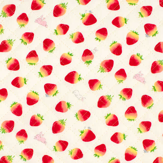 生地 キッズランド GIRLS いちごとうさぎ/キルティング(AQ24001) 1A.ホワイト 09Bi19_