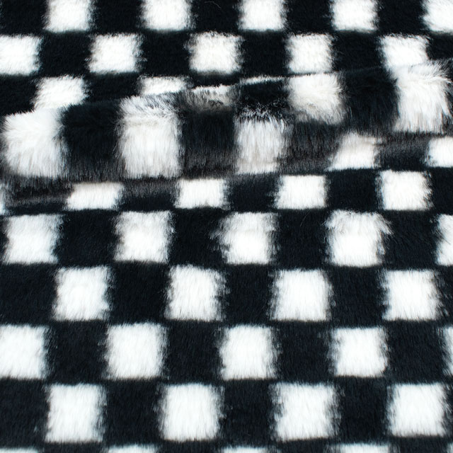 生地 チェックファー 約160cm幅×50cmカット(axl-25-81585) 11.ブラック×ホワイト 10Bo23_