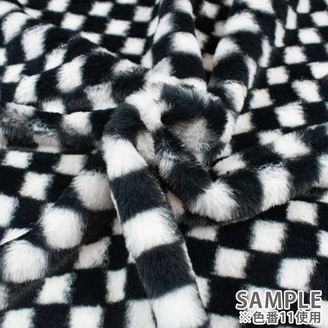 生地 チェックファー 約160cm幅×50cmカット(axl-25-81585) 11.ブラック×ホワイト 10Bo23_