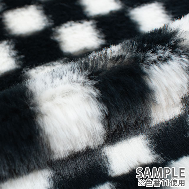 生地 チェックファー 約160cm幅×50cmカット(axl-25-81585) 11.ブラック×ホワイト 10Bo23_