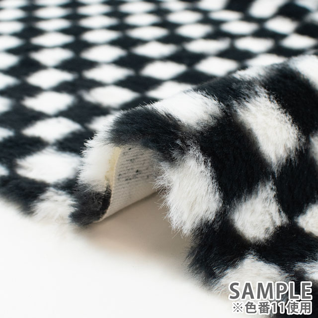 生地 チェックファー 約160cm幅×50cmカット(axl-25-81585) 11.ブラック×ホワイト 10Bo23_