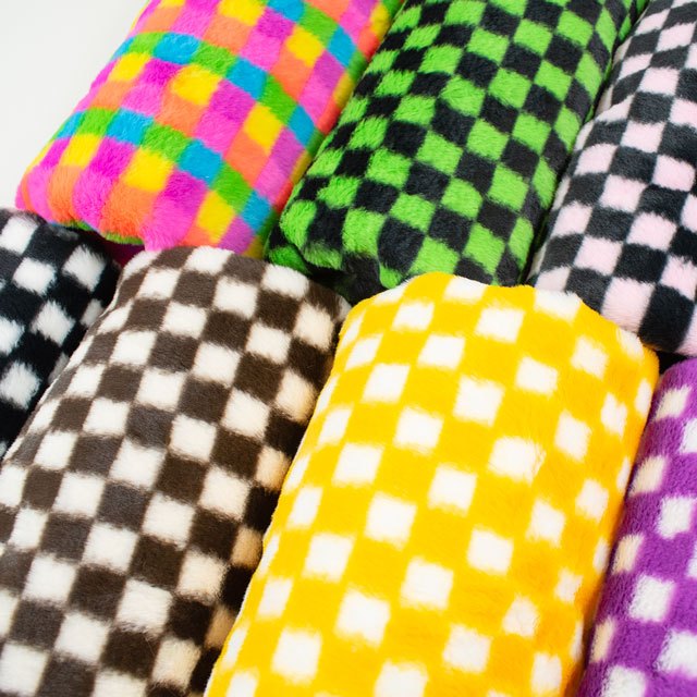 生地 チェックファー 約160cm幅×50cmカット(axl-25-81585) 11.ブラック×ホワイト 10Bo23_