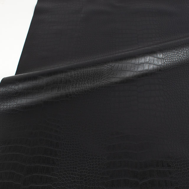 合皮生地 型押しレザー クロコダイル柄(B175) 23.ブラック 10Bn99_