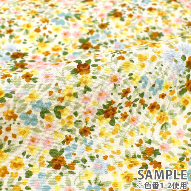 カットクロス ブロード花柄プリント 約112cm幅×約100cm 1-2.イエロー 15Yy88_