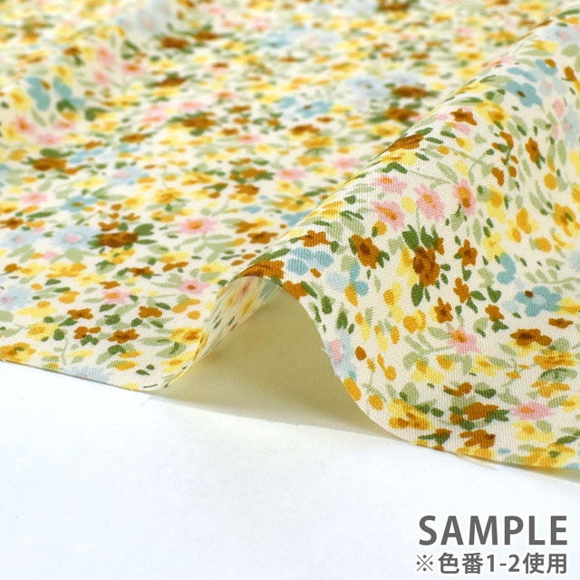 カットクロス ブロード花柄プリント 約112cm幅×約100cm 1-2.イエロー 15Yy88_