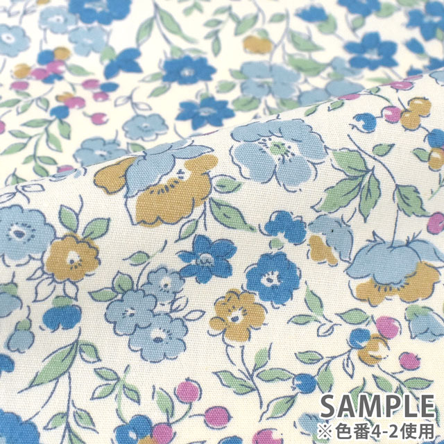 カットクロス ブロード花柄プリント 約112cm幅×約100cm 4-2.ブルー 15Yy88_