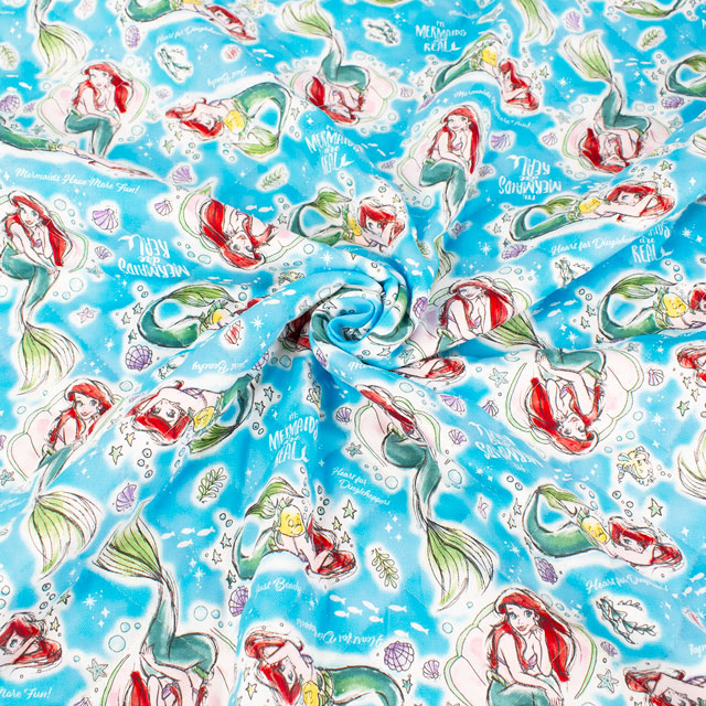 生地 BTSシリーズ ディズニー アリエル/キルティング(GRQ-1136) 1A.ブルー 09Ae12_