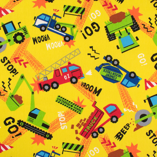 生地 CBプリント はたらくくるま/ポプリン(3300) 1D.イエロー 09Ae99_