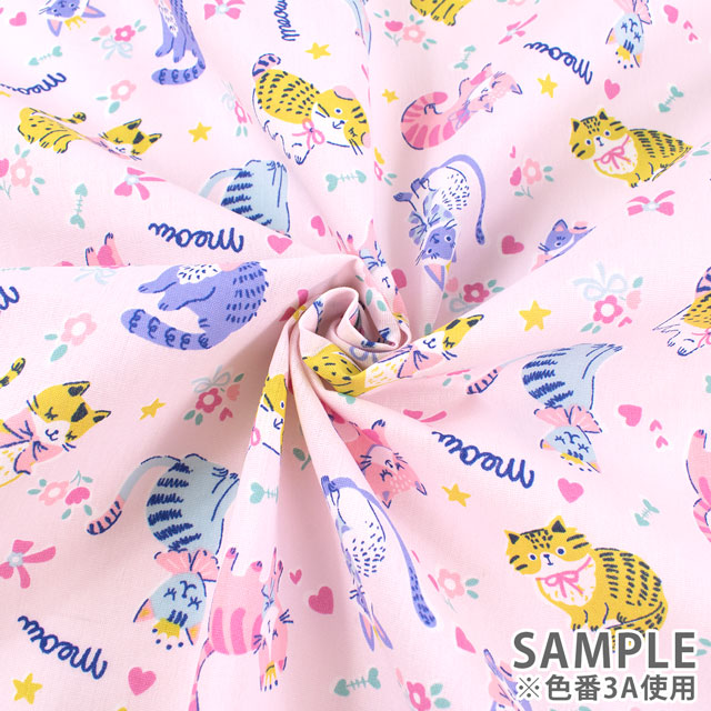 生地 CBプリント ねこ柄/ポプリン(3300) 3C.ベージュ 09Ae99_