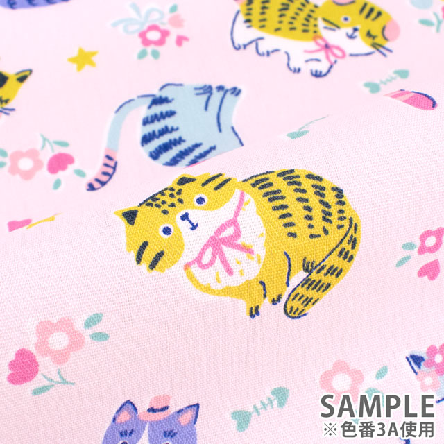 生地 CBプリント ねこ柄/ポプリン(3300) 3C.ベージュ 09Ae99_