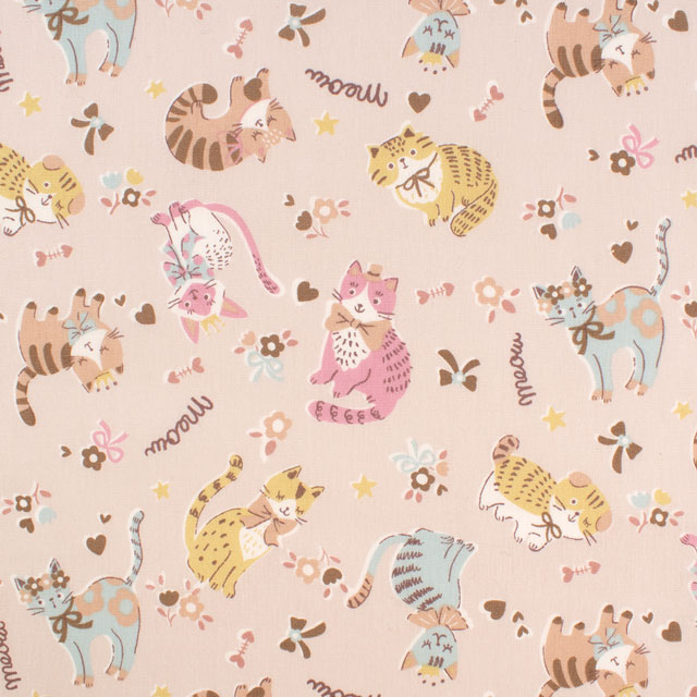 生地 CBプリント ねこ柄/ポプリン(3300) 3C.ベージュ 09Ae99_