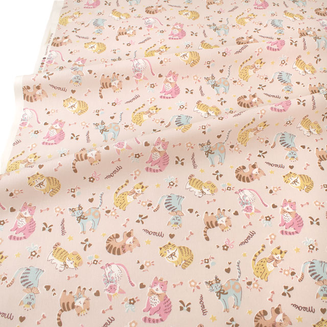 生地 CBプリント ねこ柄/ポプリン(3300) 3C.ベージュ 09Ae99_