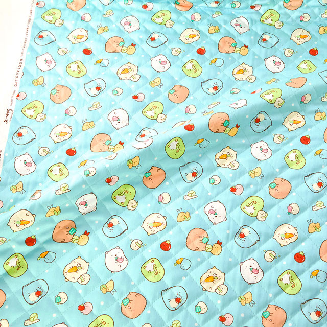 生地 すみっコぐらし やさい柄/キルティング(GQ-3499) 1C.ブルー 09Ae12_