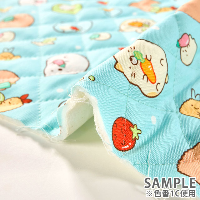 生地 すみっコぐらし やさい柄/キルティング(GQ-3499) 1C.ブルー 09Ae12_