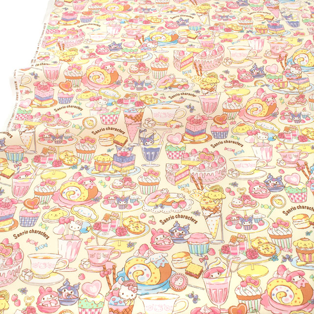 生地 サンリオキャラクターズ ケーキ柄/オックス(G8968) 1B.クリーム 09Ae99_