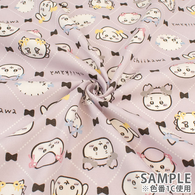 生地 ちいかわ リボン柄/オックス(G2577) 1C.パープル 09Ae99_