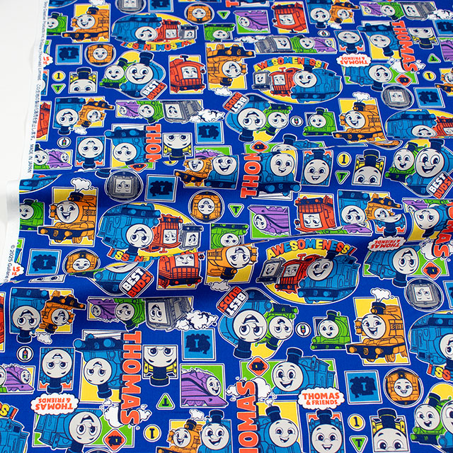生地 きかんしゃトーマス ステッカー柄/オックス(G-4541) 1A.ブルー 09Ae99_