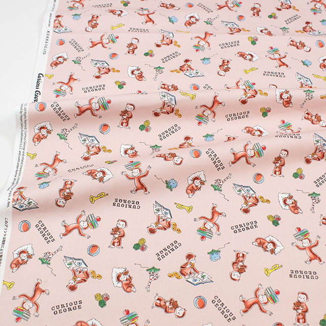 生地 おさるのジョージ ブック柄/オックス(G-4216) 1B.ピンク 09Ae99_