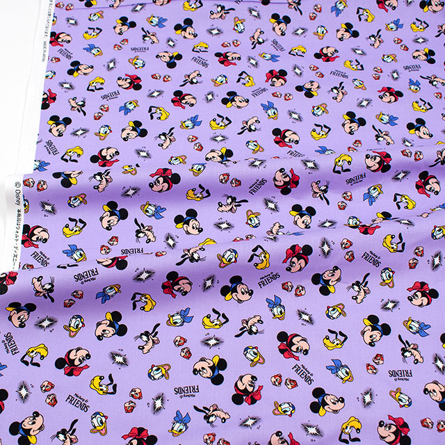 生地 ミッキー&フレンズ フェイス柄/シーチング(G-7440) 1C.パープル 09Ae99_