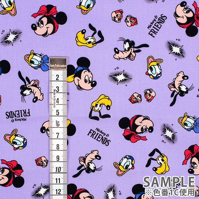 生地 ミッキー&フレンズ フェイス柄/シーチング(G-7440) 1C.パープル 09Ae99_