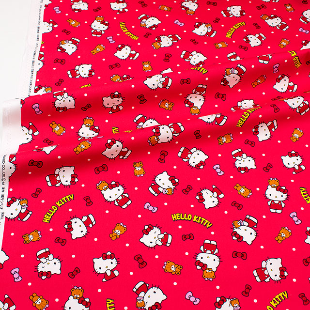 生地 ハローキティ ベーシック総柄/オックス(G-8982) 1A.レッド 09Ae99_