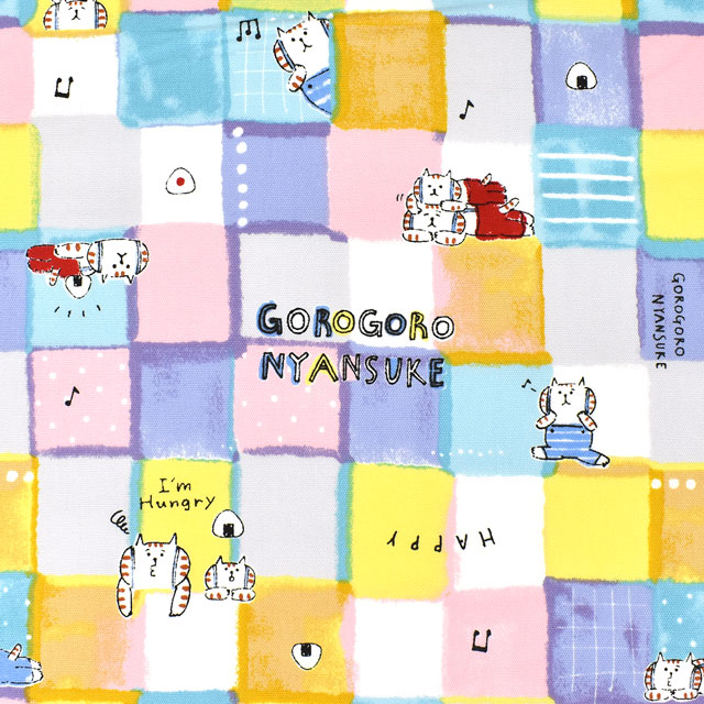 生地 ごろごろにゃんすけ カラフルチェック/オックス(GNFO-02) A.パステル 99Zz99j