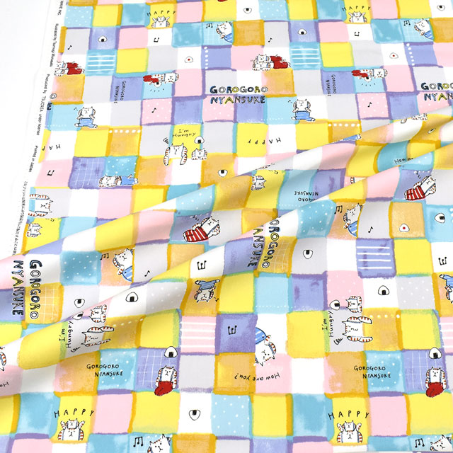 生地 ごろごろにゃんすけ カラフルチェック/オックス(GNFO-02) A.パステル 99Zz99j