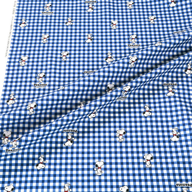 生地 PEANUTS/ピーナッツ スヌーピー SNギンガム/シーチング(814052) BLS.ブルー 99Zz99_