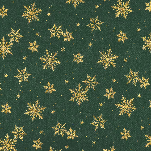 生地 クリスマスプリント 雪の結晶/シーチング(DX11840L) D.グリーン×ゴールド 09Ae99_
