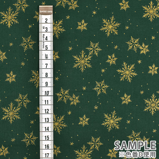 生地 クリスマスプリント 雪の結晶/シーチング(DX11840L) D.グリーン×ゴールド 09Ae99_