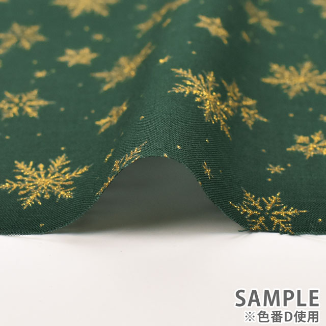 生地 クリスマスプリント 雪の結晶/シーチング(DX11840L) D.グリーン×ゴールド 09Ae99_