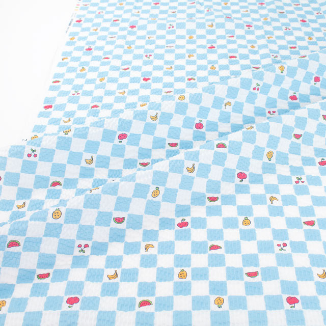 生地 こどものえくぼ 市松くだもの/リップル(ECB-56) BL.ブルー 09Ae99_