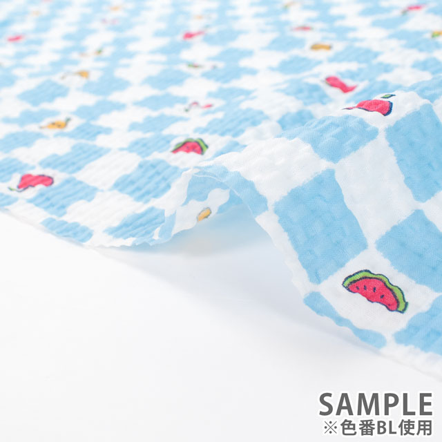 生地 こどものえくぼ 市松くだもの/リップル(ECB-56) BL.ブルー 09Ae99_