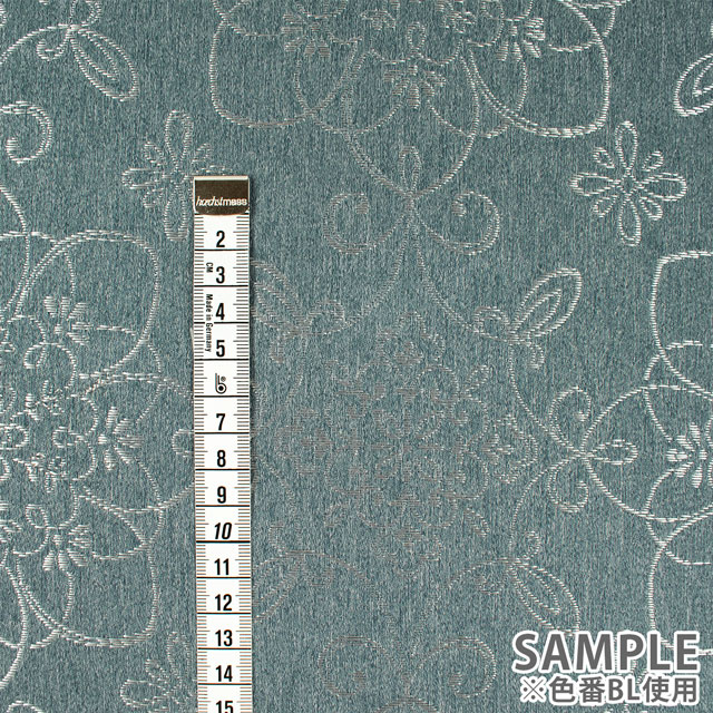 生地 ポリエステルジャガード アラベスクフラワー柄(ESO6030) BL.ブルー 09Cr40_