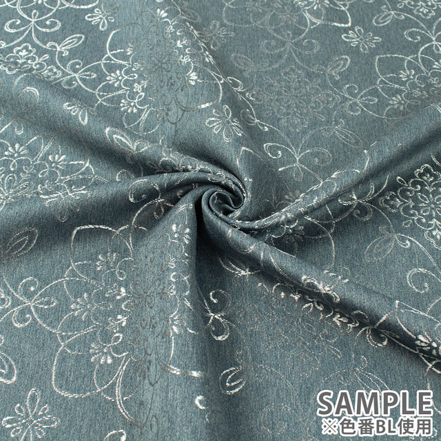 生地 ポリエステルジャガード アラベスクフラワー柄(ESO6030) BL.ブルー 09Cr40_