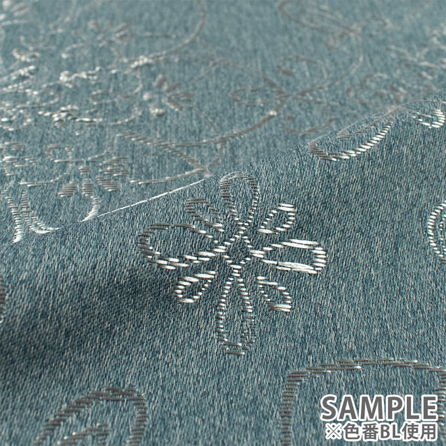 生地 ポリエステルジャガード アラベスクフラワー柄(ESO6030) BL.ブルー 09Cr40_