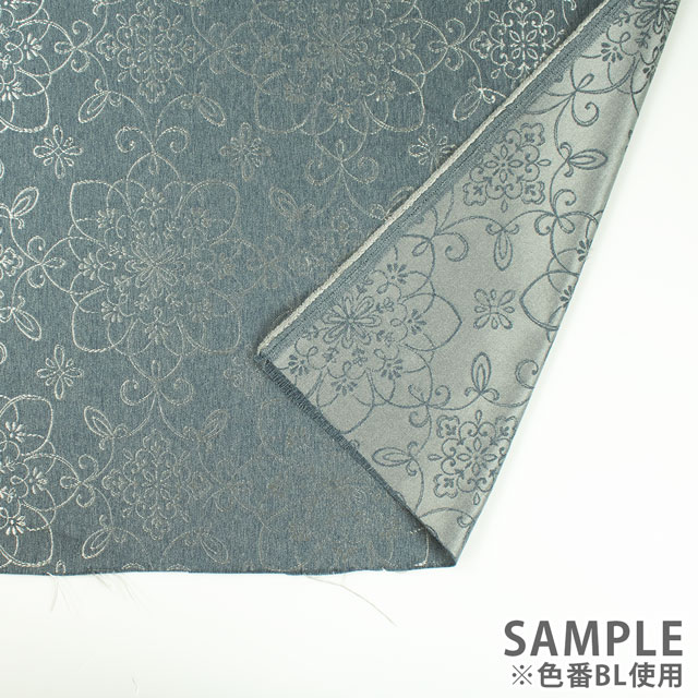 生地 ポリエステルジャガード アラベスクフラワー柄(ESO6030) BL.ブルー 09Cr40_