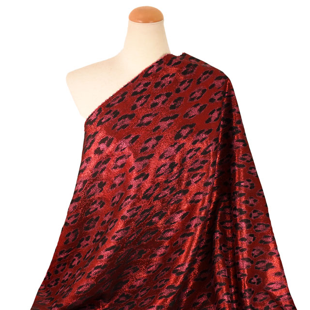 生地 ヒョウ柄ジャガード(F091/563067) 26.レッド 10Aa01_