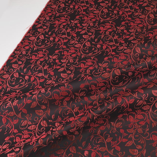 生地 リーフジャガード (FI1401) 6.レッド×ブラック 10Aa05_