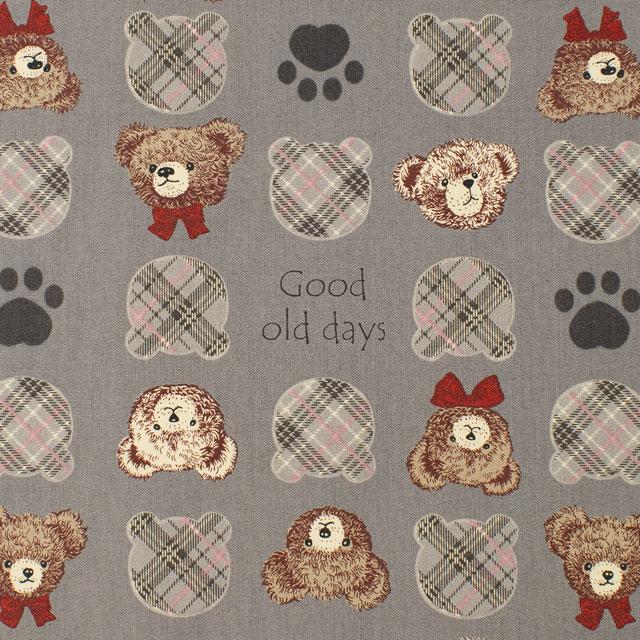 生地 Good old Days くまフェイス柄/シーチング(NN2312) 11D.グレー 09Ae99_