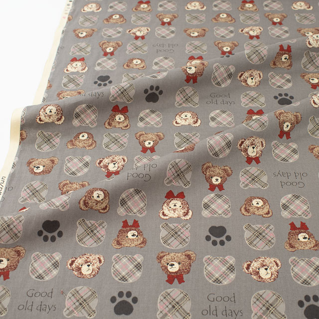 生地 Good old Days くまフェイス柄/シーチング(NN2312) 11D.グレー 09Ae99_